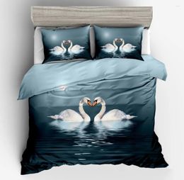 Bedding Sets 3D White Swans In Lake Moonlight Duvet Cover Set Romantic 3-Piece Soft Microfiber Fabric With Pillowcases