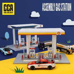 Diecast Model Cars CCA Assembly Shell Gas Station Gulf Oil and Gas Station Alloy Die Casting Car Model Handheld Decorative Set Tools Childrens Toy Gifts WX
