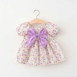 Girl's Dresses Summer Girls Short sleeved Dress New Korean Edition Colorful Small Flower Bow Princess Dress Baby Girl Fluffy Dress