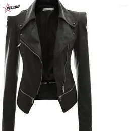 Women's Leather Y2k Autumn Women Moto Pu Faux Jacket Woman Zipper Coat Female Black Punk Bomber Outwear