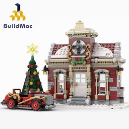 Other Toys BuildMoc Little Winter Town Hall Building Blocks Set Christmas Architecture Ediice House Brick Toys Childrens Birthday Christmas Gift S245163 S245163