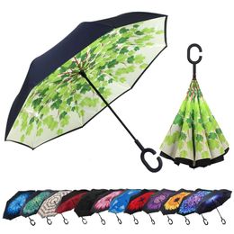 Llanxiry Umbrella, Reverse Inverted with C-shaped Handle, UV Resistant Waterproof Umbrella Suitable for Men and Women