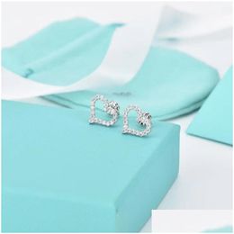 Stud 18K Gold Heart-Shaped Diamond Earrings Luxury Designer Womens European And American Enamel 925 Sier Jewelry Gift Drop Delivery Dhrqp