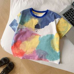 2023 Summer Children T Shirts Tie Dye Style T-shirt for Girls Boy Short-sleeve Kids Tees Cartoon Toddler Outerwear 1-8T L2405