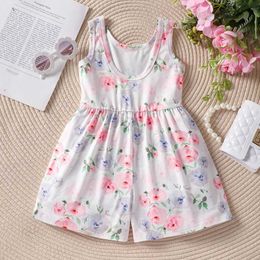 Girl's Dresses Romper Kids Girl Clothes Sleeveless 3 4 5 6 7 Years Old Summer Casual Cute Fashion Floral Beach Party Toddler Clothing Girl