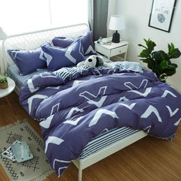 Bedding Sets Dark Blue Set Duvet Cover Quilt Pillow Cases 3/4pcs Soft Home Textiles And White Stripes Good Quality