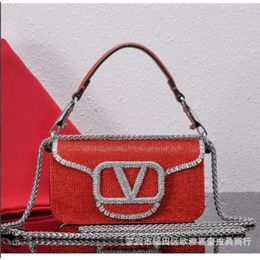 Leather Genuine New Crystal Woman Chain Vallenteno Bags Vo Small Designer Underarm Bag Diamond Crossbody Top Shiny Square 2024 Womens Lady Event Purse IUBB