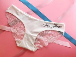 Party Favor Custom Gifts For Her Bride Panties - Lace Wedding Underwear Bridal Shower Gift Bachelorette Personalized With Name Honeymoo