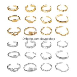 Solitaire Ring Fashion Foot Leg Beach Geometric Open Finger Rings Cute Heart Feather Toe Women Jewellery Drop Delivery Otalo