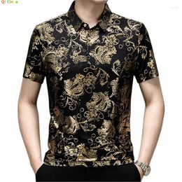 Men's Polos Gold Printed Short Sleeve POLO Shirt Summer Black Pullover T-Shirt Fashion Casual Tops Men TShirt M L XL XXL XXXL XXXXL