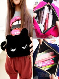 Cute Portable Cartoon Cat Coin Storage Case Travel Makeup Flannel Pouch Cosmetic Bag Korean and Japan Style 5529100