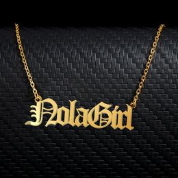 NolaGirl Old English Name Necklace Stainless Steel 18k Gold plated for Women Jewellery Nameplate Pendant Femme Mothers Girlfriend Gift