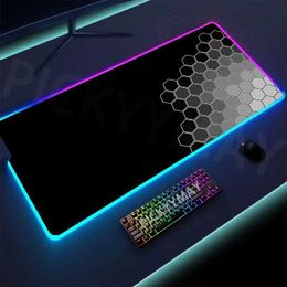 Mouse Pads Wrist Rests Large RGB Mouse Pad XXL Gaming Mousepad LED Mouse Mat Geometry Gamer Mousepads Table Pads Keyboard Mats Desk Rug With Backlit J240510