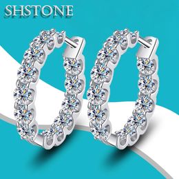 SHSTONE Earrings D Color Round Cut Lab Created Diamond 100% 925 Sterling Sliver Ear Clip for Women Fine Jewelry Gifts 240516
