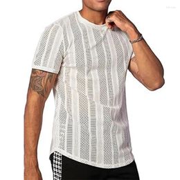 Men's T Shirts Casual O Neck Short Sleeve Mesh Men Fashion Hollow Out See Through Tops Mens Beach Leisure Breathable T-shirt