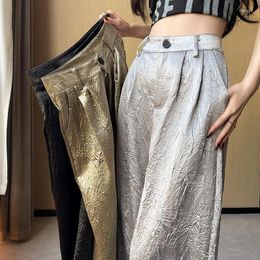 Women's Pants Korea Metallic Straight Waist With Female Trousers Fashion Suit Floor Mopping