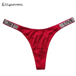 Women's Panties Women Sexy Thongs Rhinestone Splicing Solid Colour Open Back Low Waist Fashion T-Shaped Comfortable Fun