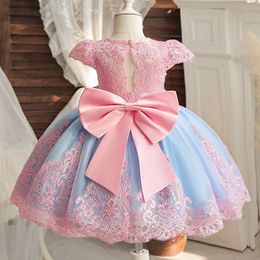 Toddler Baby Girls Lace Dresses Backless Wedding Ball Gowns Embroidery Elegant Ceremony Costumes Birthday Party Princess Dress 240515
