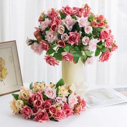 Decorative Flowers Simulation Rose Bouquet 5 Big Head DIY Fake Wedding Christmas Home Decoration Party Office