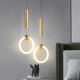 Modern Led Ring Pendant Light for Bedroom Bathroom Restaurant Hanging Lamp Decoration Lighting Nordic Chandelier Ceiling Bedside