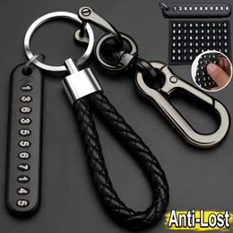 AntiLost Key Rings DIY Senile Dementia Mom Dads Phone Number Card Pendant Keychain Waxed Leather Rope Lobster Clasp Chain 240506