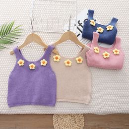 Children's Vest 2024 Spring New Girls' Knitted Sweater Flower Tank Top for Kids Toddler Waistcoats Girls Outerwear Clothing L2405