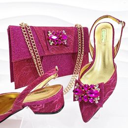 Dress Shoes Afrcan Elegant Mother Style Evening And Bag Set Crystal Comfortable Fuchsia Capacity Commuter Women's