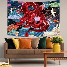 Tapestries Dragon Tapestry 80x60in Double-Sided Japanese Anime Waves Asina Style Wall Hanging For Men Bedroom
