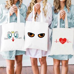 Shopping Bags 2024 Canvas Women Tote Bag Eco Reusable Shopper Foldable Handbags Harajuku Chest Printing Casual Shoulder