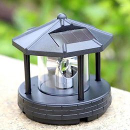 Night Lights Solar Lighthouse 360 Degree Rotating Beacon Outdoor Waterproof Lamp Ornament Landscape Light Rockery Decoration