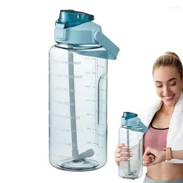 Water Bottles 2 Liters Bottle With Time Marker Reusable Outdoors Sports Drinking Portable Plastic Cups Straw Home Supplies