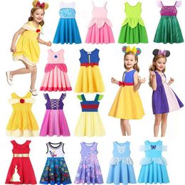 Girl's Dresses Little Girl 100% Pure Cotton Princess Dress Summer Short Sleeve Knee Length Clothing Preschool Childrens Girl Dress 2024 New Sun Dress 2-10T WX