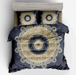 Bedding Sets Bohemian Duvet Cover Set Blue And Gold Boho Exotic Mandala Medallion Pattern 3-Piece Soft Microfiber With Pillowcase