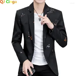 Men's Suits Gold Print Blazer Jacket Men Korean Trend Streetwear Mens Clothing Casual Suit Coat Male Slim Fit Masculino Black White