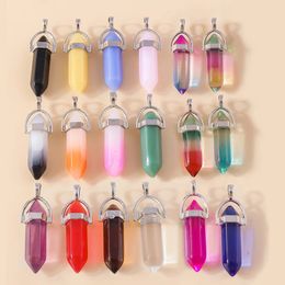 5pcs Hexagonal Natural Stone Charms Crystal Quartz Amethyst Healing Bullet Pendant for Necklace Earring DIY Jewelry Making 240507