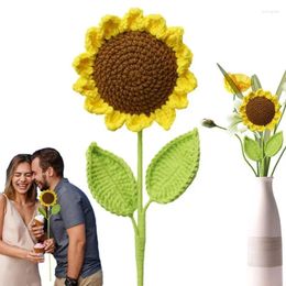 Decorative Flowers Crochet Sunflower Simulation Mini Artificial Paper DIY Craft Homemade Pink Hook Knitting Wall Ornaments For Gifts