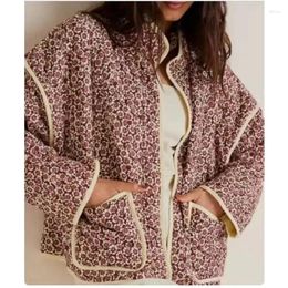 Women's Trench Coats Casual Fashion Y2K Autumn Winter Long Sleeve Stand Collar Pocket Floral Print Loose Coat Jacket Outwear Elegant Parka