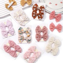 Hair Accessories 2 pieces/set Broidery Bow Hair Clip Girl Handmade Cotton Bucket Childrens Butterfly Headwear Baby Hair Accessories WX