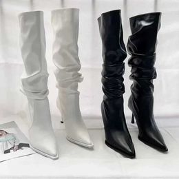 Stivali sexy donne invernali di alta moda punta di punta di piedi tacco da stiletto lungo le donne eleganti ginocchiere botas de mujer h240516