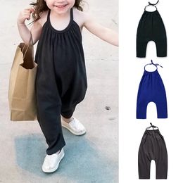 2024 Toddler Girls Summer Jumpsuit Clothes Kids Baby Solid Cotton Outwear Bodysuit Children Harem Pants Strap Backle One-Pieces 240516