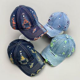Ball Caps Distressed Style Denim Baseball Hats Men Women Sunshade Distress Fashion Snapback Versatile Street Outdoor Personal Ins