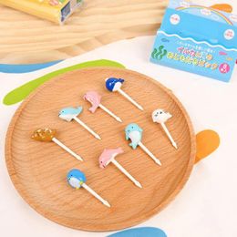 Forks 8Pcs Cartoon Animal Dolphin Mini Kids Snack Cake Dessert Stick Toothpick Decoration Pick Bento Tableware Child