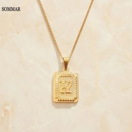SOMMAR Vintage Love Gold Colour necklaces pendants for women men Letter k square card choker floating charms 240511