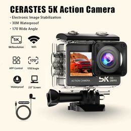 Sports Action Video Cameras CERASTES action camera 5K 4K 60FPS WiFi shockabsorbing dual screen 170 wideangle 30m waterproof motion camera with remote control J2405