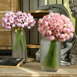 Decorative Flowers 27 Heads Artificial Rose Peony Silk Bouquet For Home Wedding Decoration
