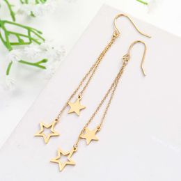 Star Moon Pendant Tassel Drop Stainless Steel Dangle Earrings Women Girls Ear Hook Korean Trendy Elegant Jewelry