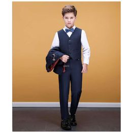 Flower Boys Navy Blue Photograph Kids Wedding Suit Teenager Birthday Tuxedo Dress Children Graduation Stage Show Costume