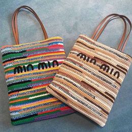 Spring Summer New Versatile Stripe Straw Woven Bag One Shoulder Handbag Shopping Bag Large Capacity Mommy Bag New Trend 230621