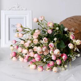 Decorative Flowers 2pcsArtificial Flower Green Bud Bunch Of Small Roses Home Living Room El Wedding Decoration Birthday Party Artificial