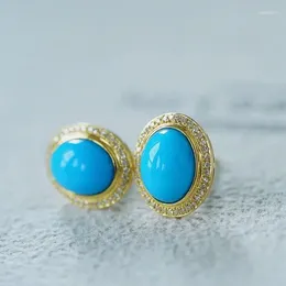 Dangle Earrings JHY2024 Turquoise Solid 18K Gold 9 7mm Blue Drop For Women Fine Presents